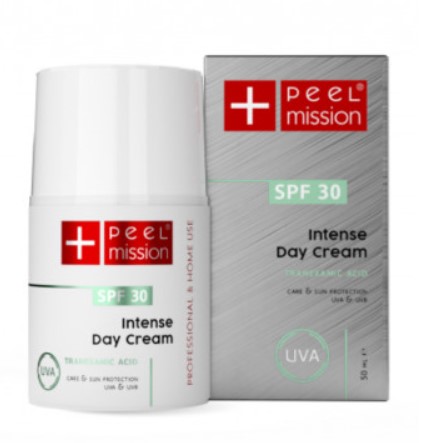 Peel Mission Intense Day Cream SPF 30+ TRANEXAMIC ACID dla skóry trądzikowej wrażliwej z rumieniem 50 ml 1 Peel Mission Intense Day Cream SPF 30+ TRANEXAMIC ACID dla skóry trądzikowej wrażliwej z rumieniem 50 ml