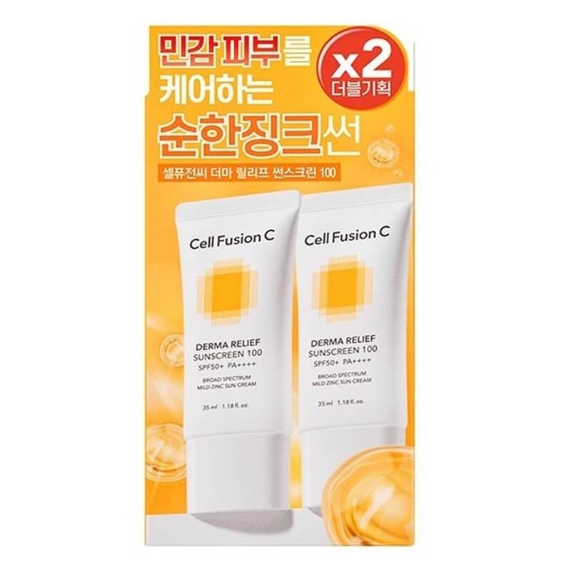 CELL FUSION C DERMA RELIEF SUNSCREEN 100 SPF 50+ / PA++++ ZESTAW Nawilżający krem przeciwsłoneczny 2x35ml